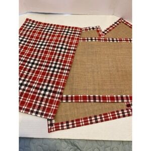 Reversible Red, Black & White Plaid/Jute Placemats Set of  4‎